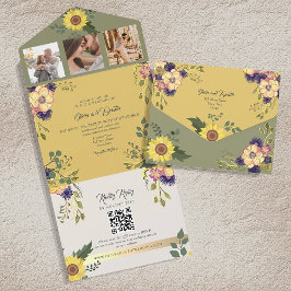 Invitation Tout En Un Mariage au tournesol jaune et sauge
