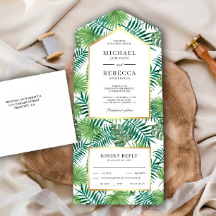 Invitation Tout En Un Mariage aux feuilles de palmier tropicales vertes