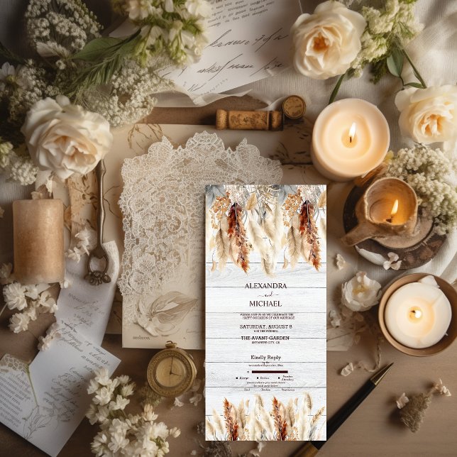 Invitation Tout En Un Mariage aux herbes de la pampa aquarelle d'automne (Créateur téléchargé)