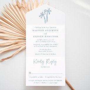 Invitation Tout En Un Mariage aux palmiers bleus dessinés à la main mode
