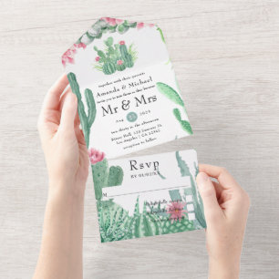 Invitation Tout En Un Mariage aux succulentes aquarelles
