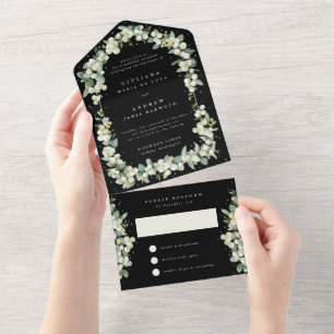 Invitation Tout En Un Mariage Baie noire+Eucalyptus Réception seulement
