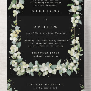 Invitation Tout En Un Mariage Baie noire+Eucalyptus Réception seulement