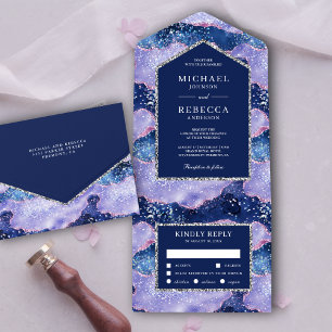Invitation Tout En Un Mariage Bille de Nacre Periwinkle Pailletée