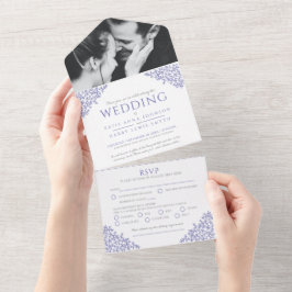 Invitation Tout En Un Mariage blanc feuille photo repas RSVP