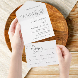 Invitation Tout En Un Mariage blanc minimaliste de script moderne