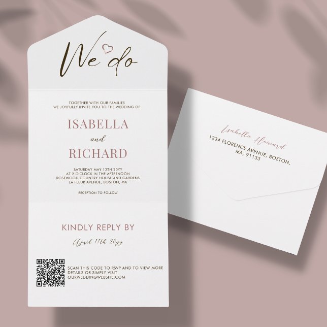 Invitation Tout En Un Mariage blanc | QR Code Tout en un (Créateur téléchargé)