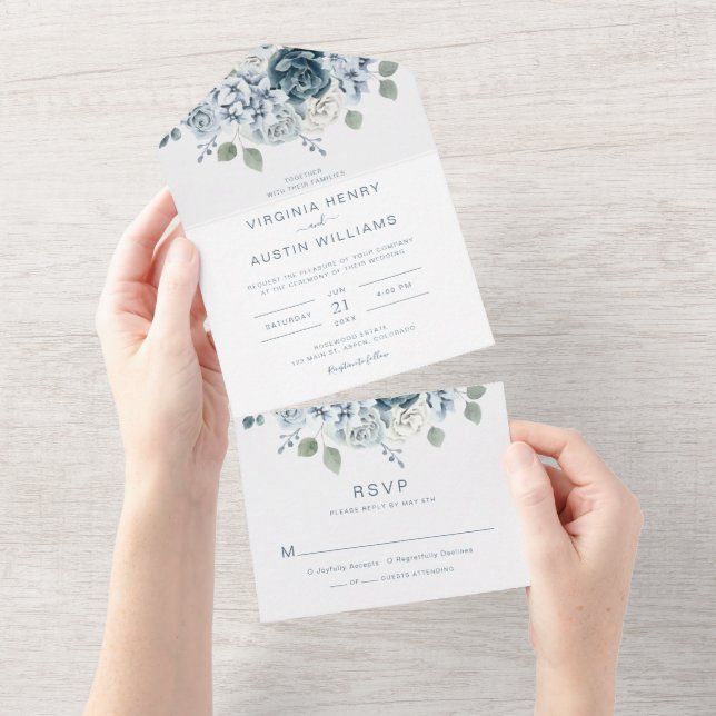 Invitation Tout En Un Mariage bleu (Déchirure)
