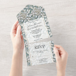 Invitation Tout En Un Mariage bleu blanc Lotus Fleurs