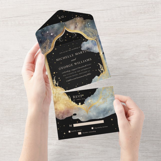 Invitation Tout En Un Mariage bleu céleste mystique (Déchirure)