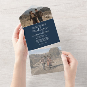 Invitation Tout En Un Mariage bleu minimaliste de la marine