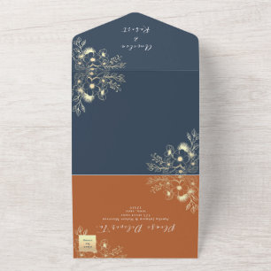 Invitation Tout En Un Mariage Bleu Nuit et Terracotta