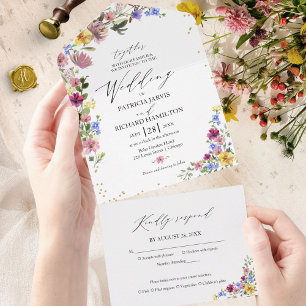 Invitation Tout En Un Mariage Bohème aux Fleurs Sauvages