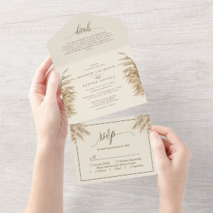 Invitation Tout En Un Mariage Bohème d'Herbe de Pampas Terreuse 