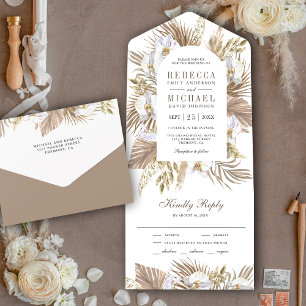 Invitation Tout En Un Mariage Bohème Pampas Orchidée Blanche Palmier Séc