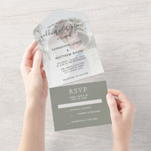 Invitation Tout En Un Mariage Bohème Rustique Élégant Vert Sauge