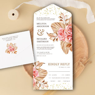 Invitation Tout En Un Mariage Bohème Rustique Palmier Séché Terreux Rose