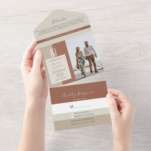 Invitation Tout En Un Mariage Boho moderne simple (Déchirure)