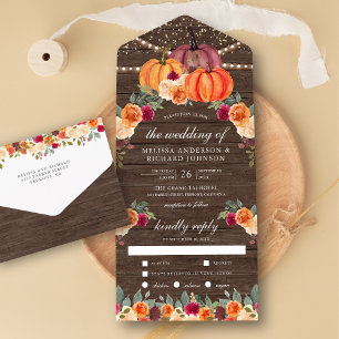 Invitation Tout En Un Mariage Bois Citrouille Floral Bourgogne Orange Br