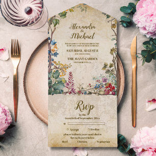 Invitation Tout En Un Mariage botanique de fleurs sauvages bohème d'auto