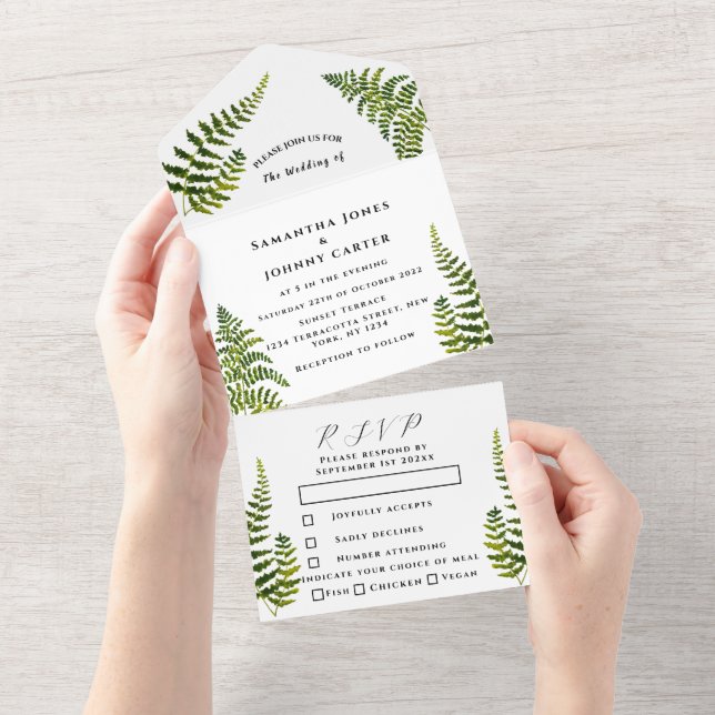 Invitation Tout En Un Mariage botanique du feuillage de la Ferne verte (Déchirure)