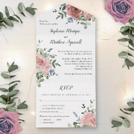 Invitation Tout En Un Mariage botanique Dusty Rose Eucalyptus