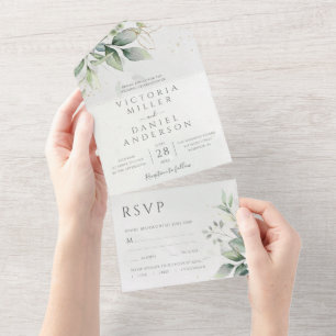 Invitation Tout En Un Mariage botanique Feuille Eucalyptus Green