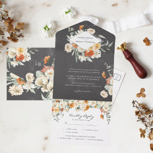 Invitation Tout En Un Mariage botanique floral foncé bohème