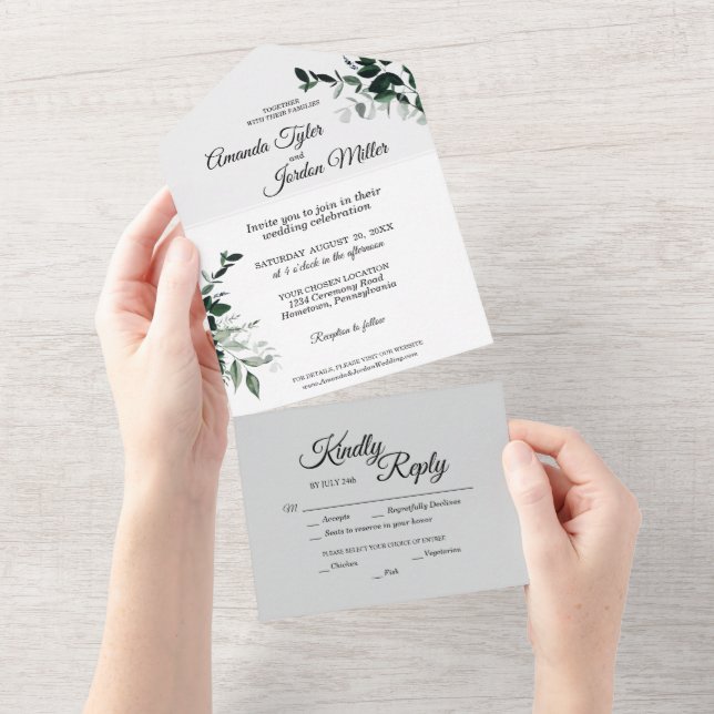 Invitation Tout En Un Mariage Botanique Neutre Tout En Un (Déchirure)