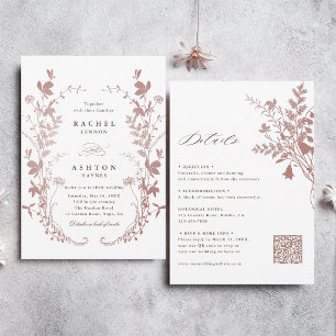 Invitation Tout en Un Mariage Botanique Rose Poussiéreux Roma