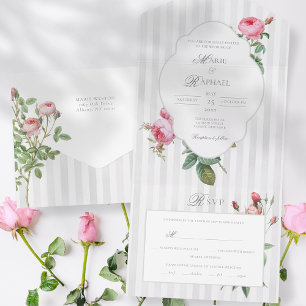 Invitation Tout En Un Mariage Botanique Rose Romantique Chic Français