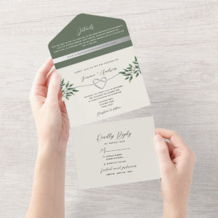 Invitation Tout En Un Mariage Botanique Rustique Vert Olive