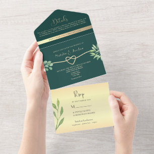 Invitation Tout En Un Mariage Botanique Vert Émeraude