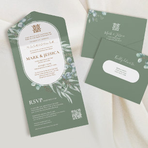 Invitation Tout En Un Mariage Cadre Rond en Eucalyptus Vietnamien