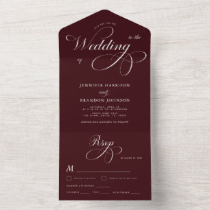 Invitation Tout En Un Mariage calligraphié classique de Bourgogne