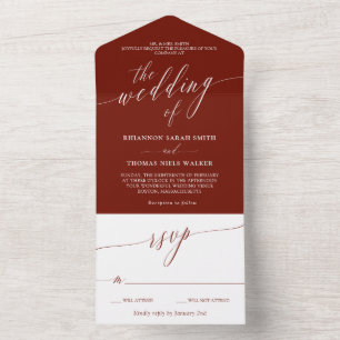 Invitation Tout En Un Mariage Calligraphie délicate Blanc bordeaux