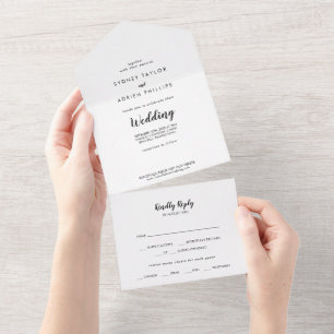 Invitation Tout En Un Mariage Calligraphie simple