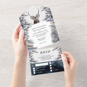 Invitation Tout En Un Mariage campagnard d'aquarelle bois cerf boho