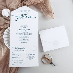 Invitation Tout En Un Mariage Casual Calligraphie Bleu Océan Chic