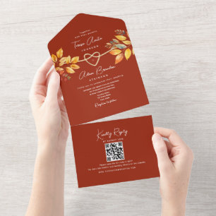 Invitation Tout En Un Mariage Champêtre en Terracotta d'Automne