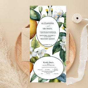 Invitation Tout En Un Mariage Citron Estival à l'Aquarelle de Style Rétr