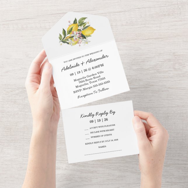 Invitation Tout En Un Mariage Citron Jaune Citrus (Déchirure)