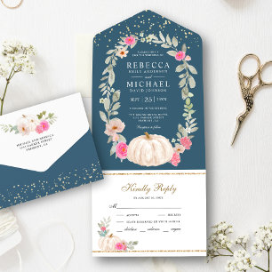 Invitation Tout En Un Mariage citrouille roses roses bleues poussiéreuse