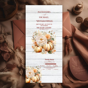 Invitation Tout En Un Mariage Citrouilles Pailletées Blanches et Dorées