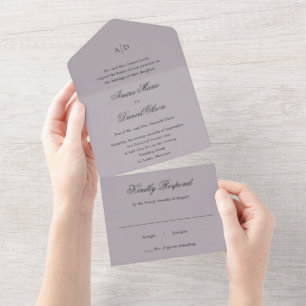 Invitation Tout En Un Mariage Classique au Lilas Poussiéreux Clair