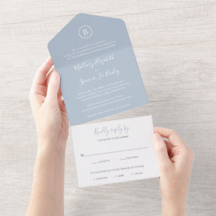 Invitation Tout En Un Mariage classique Dusty Blue élégant