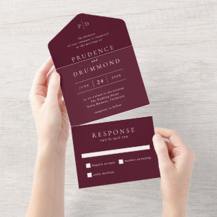 Invitation Tout En Un Mariage Classique Élégant Bourgogne Profond