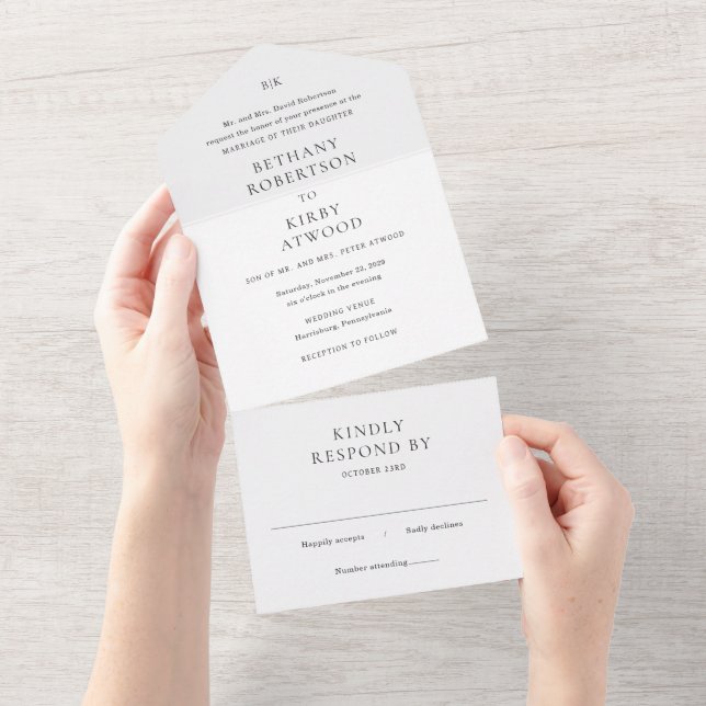 Invitation Tout En Un Mariage classique noir et blanc élégant (Déchirure)