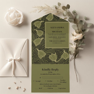 Invitation Tout En Un Mariage Classique Vert Art Nouveau