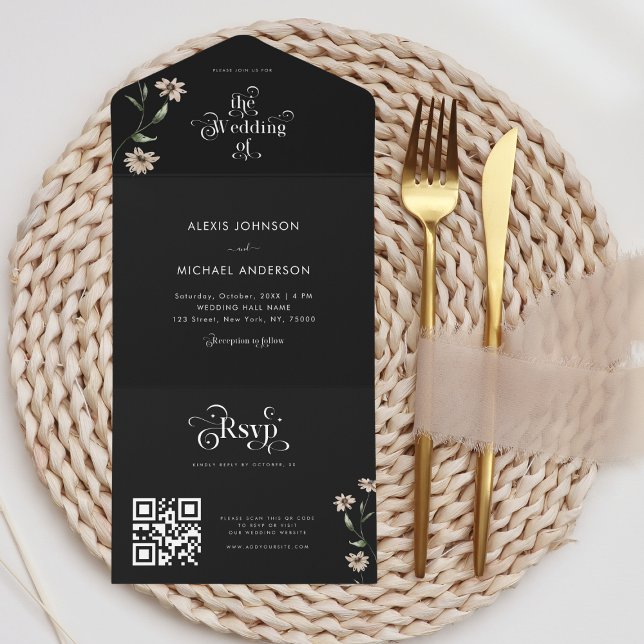 Invitation Tout En Un Mariage Code QR Fleurs Sauvages Boisées Fantaisist (Créateur téléchargé)